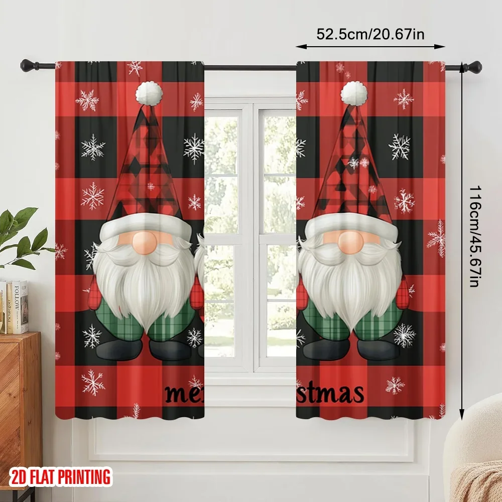 2pcs,2D plane printing Light Filtering Curtains Cute Gnomes Merry Christmas (2) Polyester Fabric (without rod) All Seasons