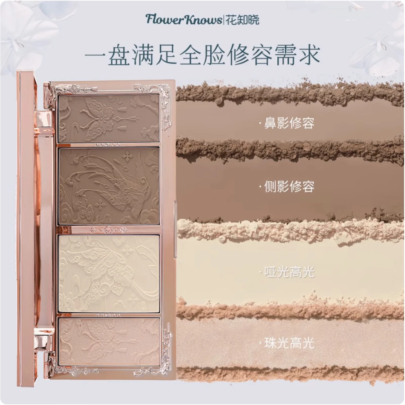 Flower Knows Butterfly Cloud Collar Collection Embossed Highlight Contour Palette Pearlescent Natural Makeup Cosmetics