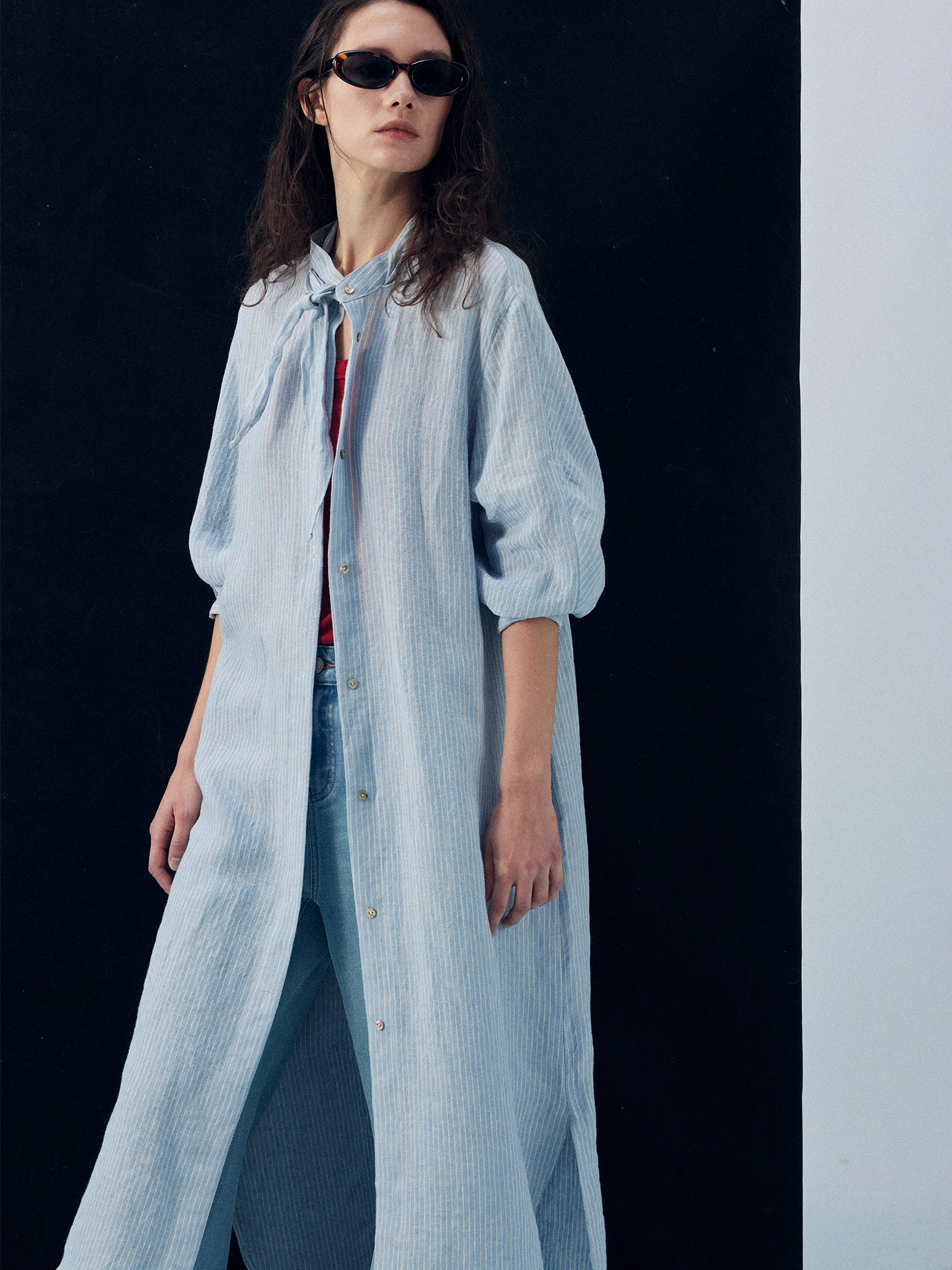 

Льняная юбка Moofeel в синюю полоску, длинная, простого дизайна, удобная для повседневной носки, женская модная повседневная одежда