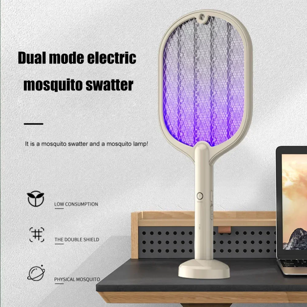 Matamoscas eléctrico 2 en 1 con luz Led recargable por USB, matamosquitos de mano, trampa para insectos, matamoscas