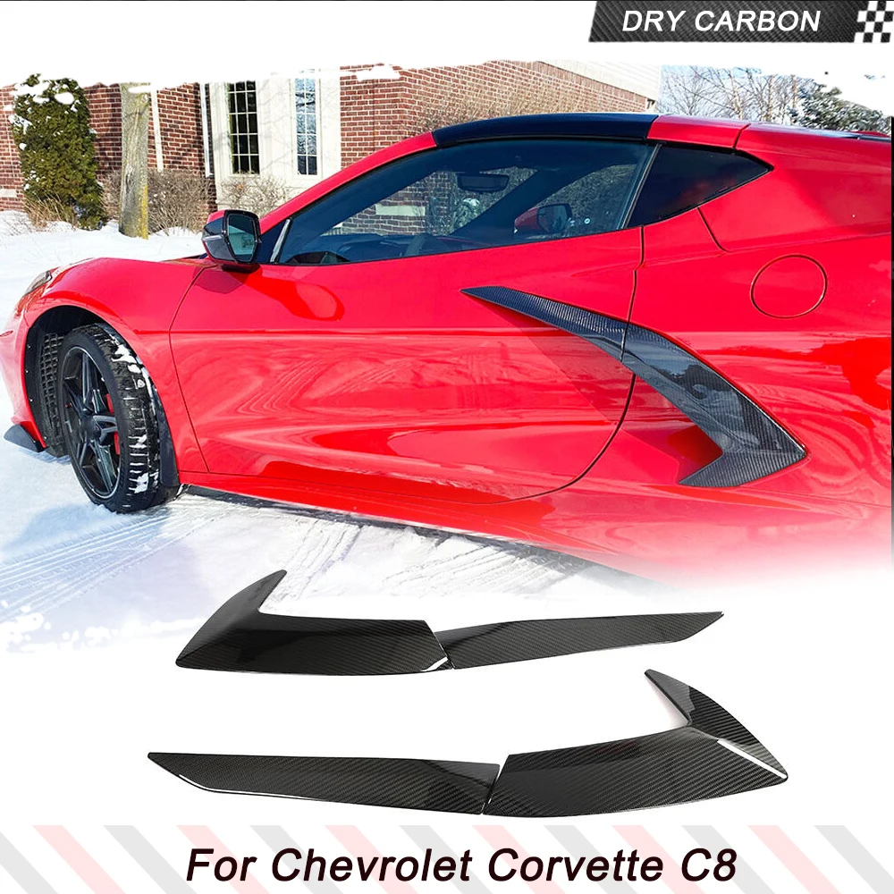 Car Side Bumper Fender Spoiler Cover Trim For Chevrolet Corvette C8 Real Dry Carbon Door Scoop Garnish Bumper Kits 4PCS/Set