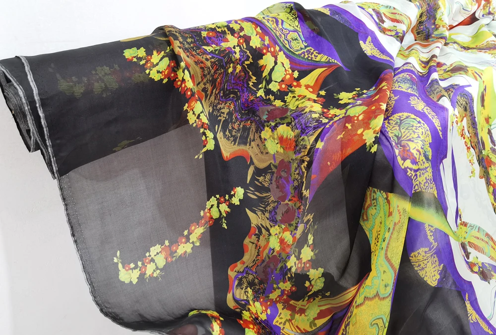 Mulberry Silk Chiffon 53'' Wide By Meter Purple Patchwork Wedding Scarf Beach Dress Fabric Real Silk