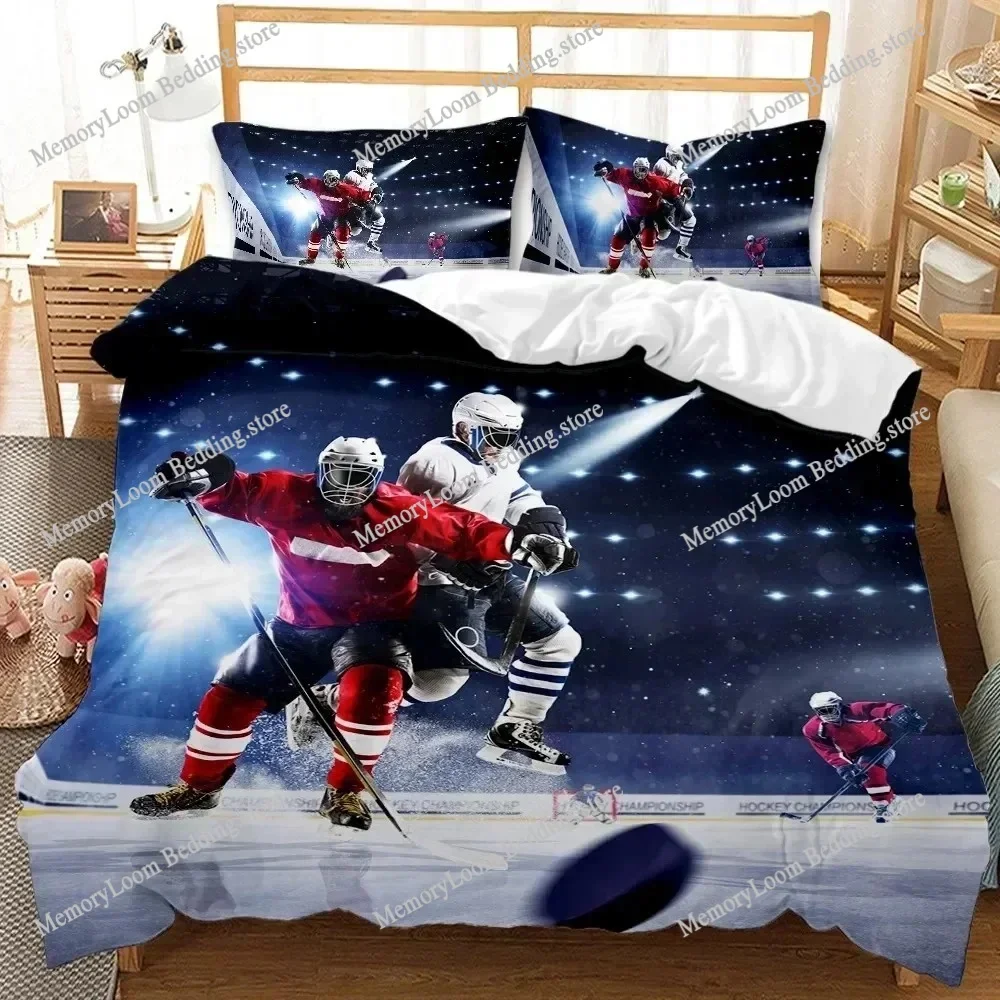 Ice Hockey Duvet Cover Twin Hockey Sport Player Bedding Set Winter Extreme Sport Game Comforter Cover Soft Polyester Quitl Cover