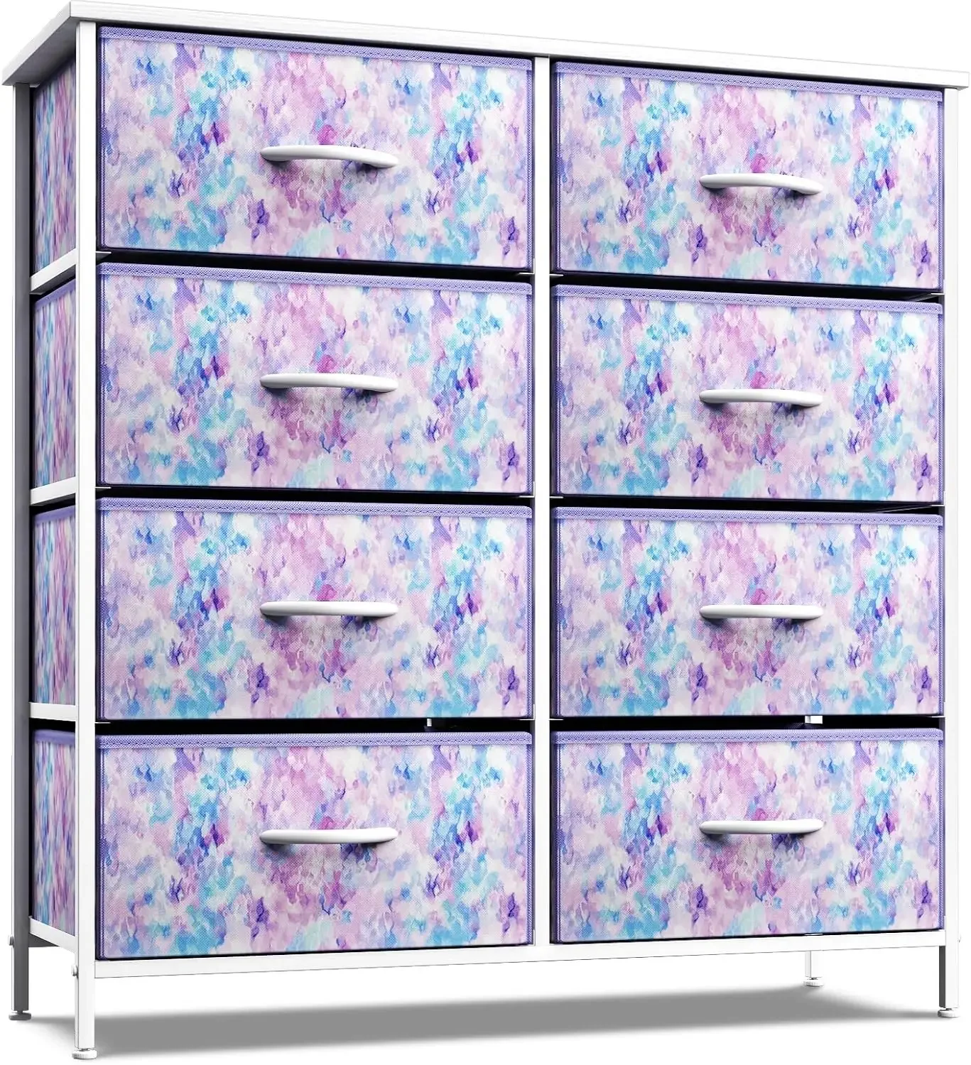 

FurnitureStorage Chest Tower Unit for Bedroom,Office Organization Steel Frame, Easy Pull Fabric Bins ( Tie-dye Blue/Pink/Purple)