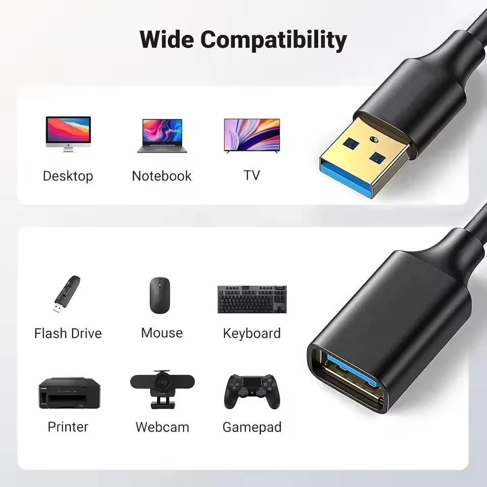 كابل تمديد USB 3.0 فائق السرعة 1 متر 2 متر 3 متر ، موسع نقل البيانات 5 جيجابت في الثانية للكمبيوتر الشخصي والكمبيوتر المحمول والتلفزيون الذكي وأجهزة Xbox وPS5 SSD والسيارة والشاحن