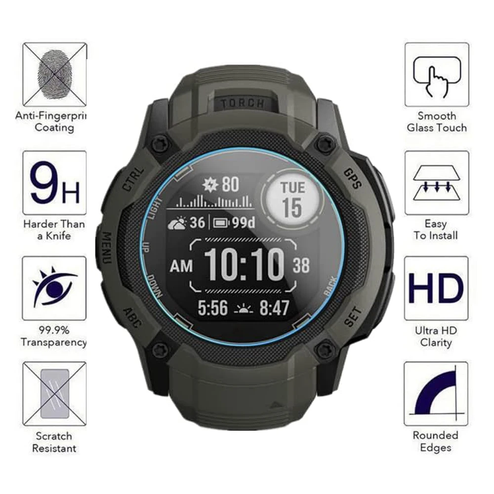 غريزة Garmin واقيات شاشة ساعة ، زجاج مقسى ، غشاء صلب ، سوار ، ساعة ، 2: 2: 4 إكسسوارات