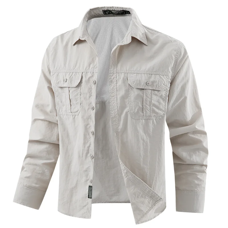 

Men's Casual Long-Sleeved Shirt Quick-Drying Breathable Mesh Workwear for Spring And Autumn Outdoor Thin Back Design