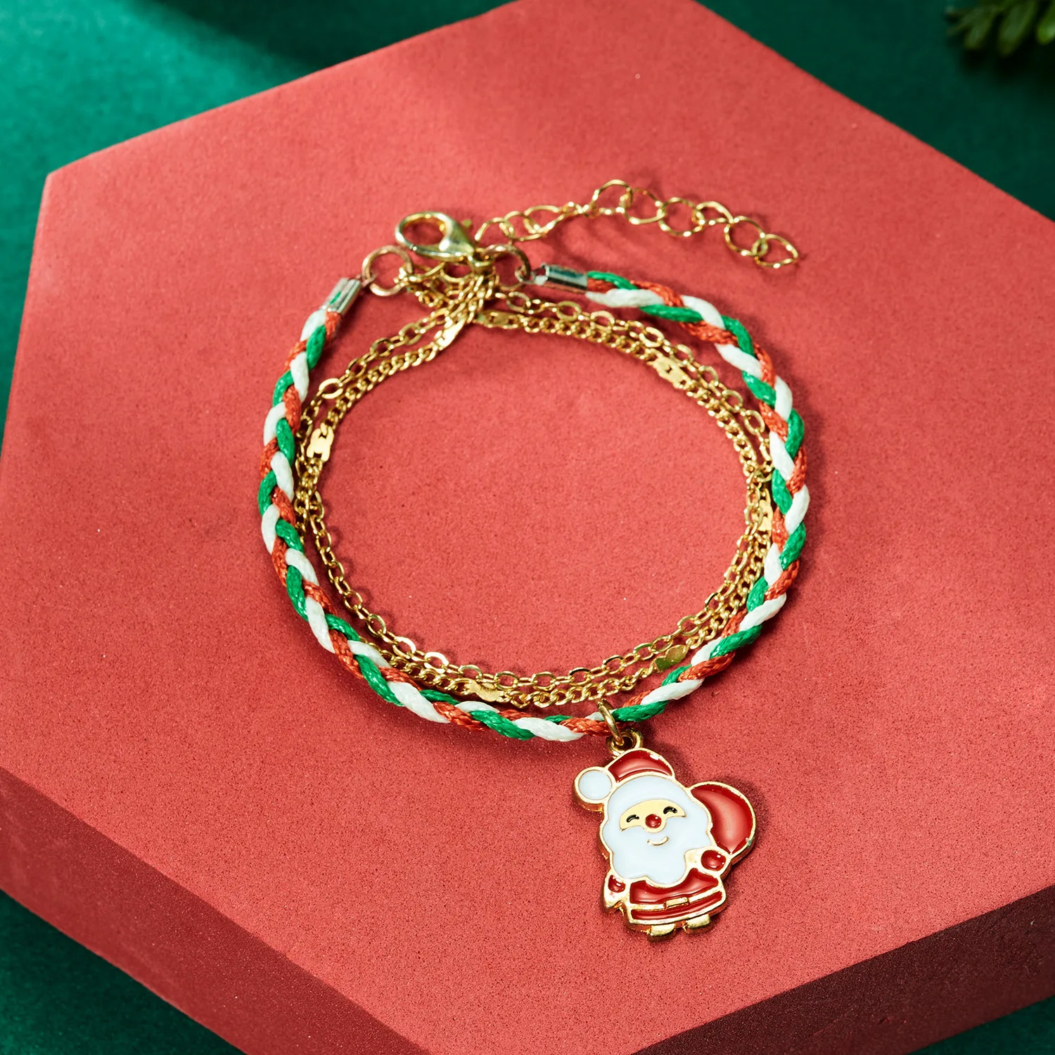 Fashion Creative Christmas Festival Bracelet for Women Oil Drop Pendant Fried Dough Twists Woven Multilayer Jewelry Accessories