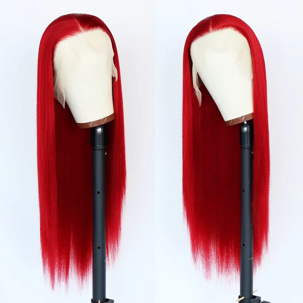 حار أحمر 13X6 الدانتيل الجبهة الباروكات شعر الإنسان مستقيم 13x4 HD الدانتيل الباروكات الأمامية شعر الإنسان علة شعر مستعار أحمر قبل قطعها 250% الكثافة الباروكات #2