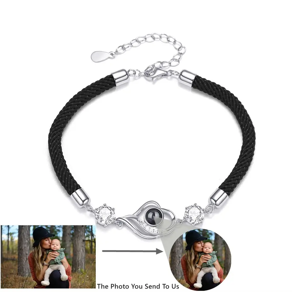 925 Silver Custom Photos Bracelets Personalized Projection Photo Bracelet for Women Mom Girl Heart Pendant Jewelry Birthday Gift