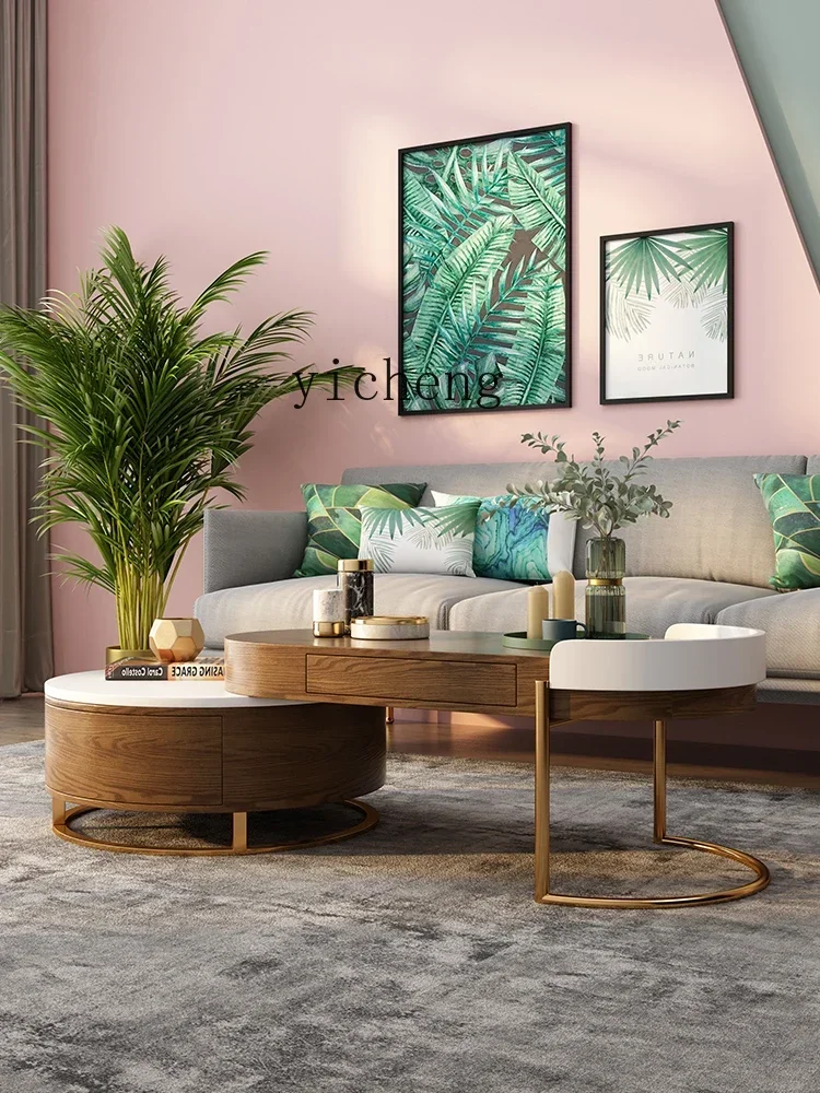 light luxury coffee table TV cabinet combination modern simple living room storage retractable oval tea table
