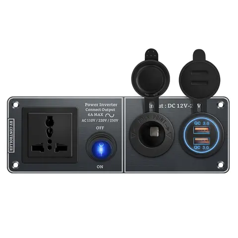 차량용 충전기 다기능 알루미늄 패널 인버터 AC110V 220V 듀얼 포트 USB QC3.0 12V 24V RV 요트 여행 트레일러