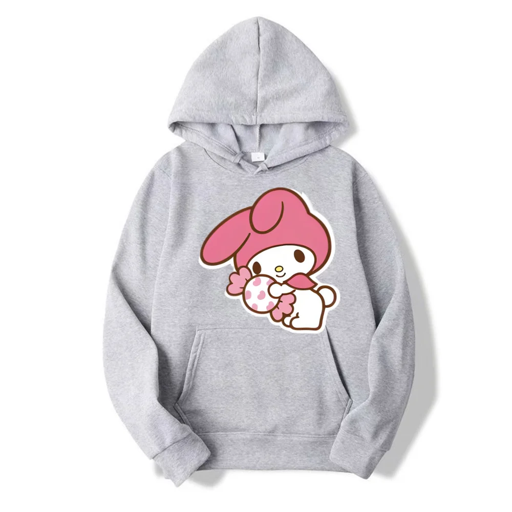 My melody And Kuromi Cartoon Anime Women Pullover Tops Spring Autumn Men Oversized Sweatshirt 2024 New Couple Hoodie Clothes