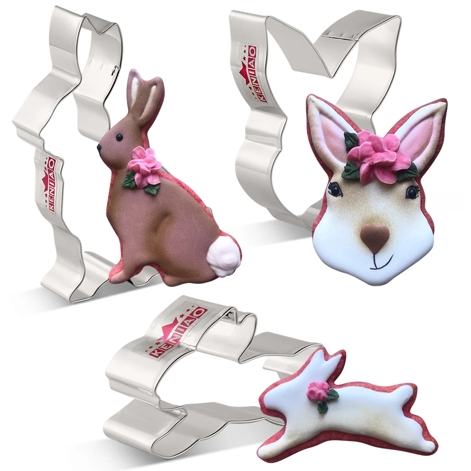 

KENIAO 3pcs Spring Easter Cookie Cutters Bunny Face Bunny Running Bunny Biscuit Fondant Stainless Steel Large Size Cooki Mold