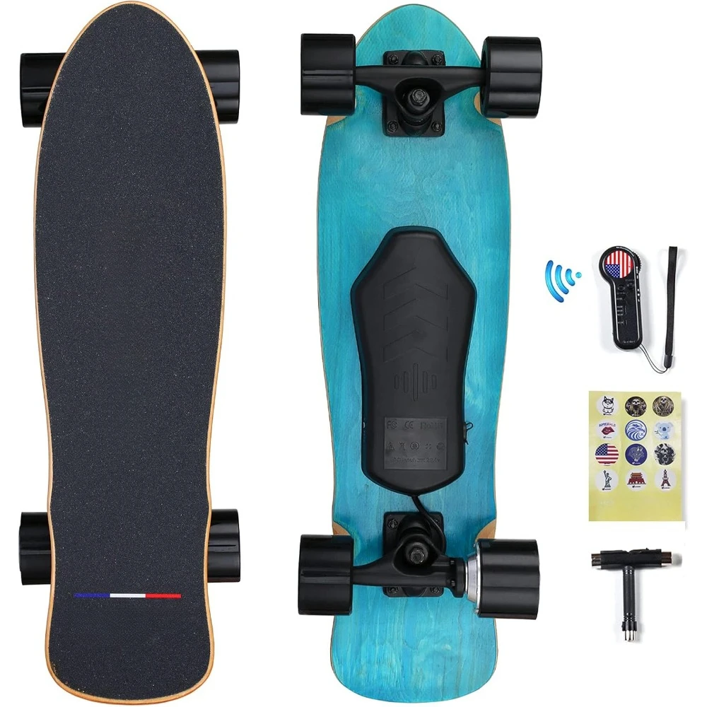 Skate elétrico, skate elétrico com controle remoto, motor sem escova de 350 W, máximo 12,4 MPH, skate elétrico