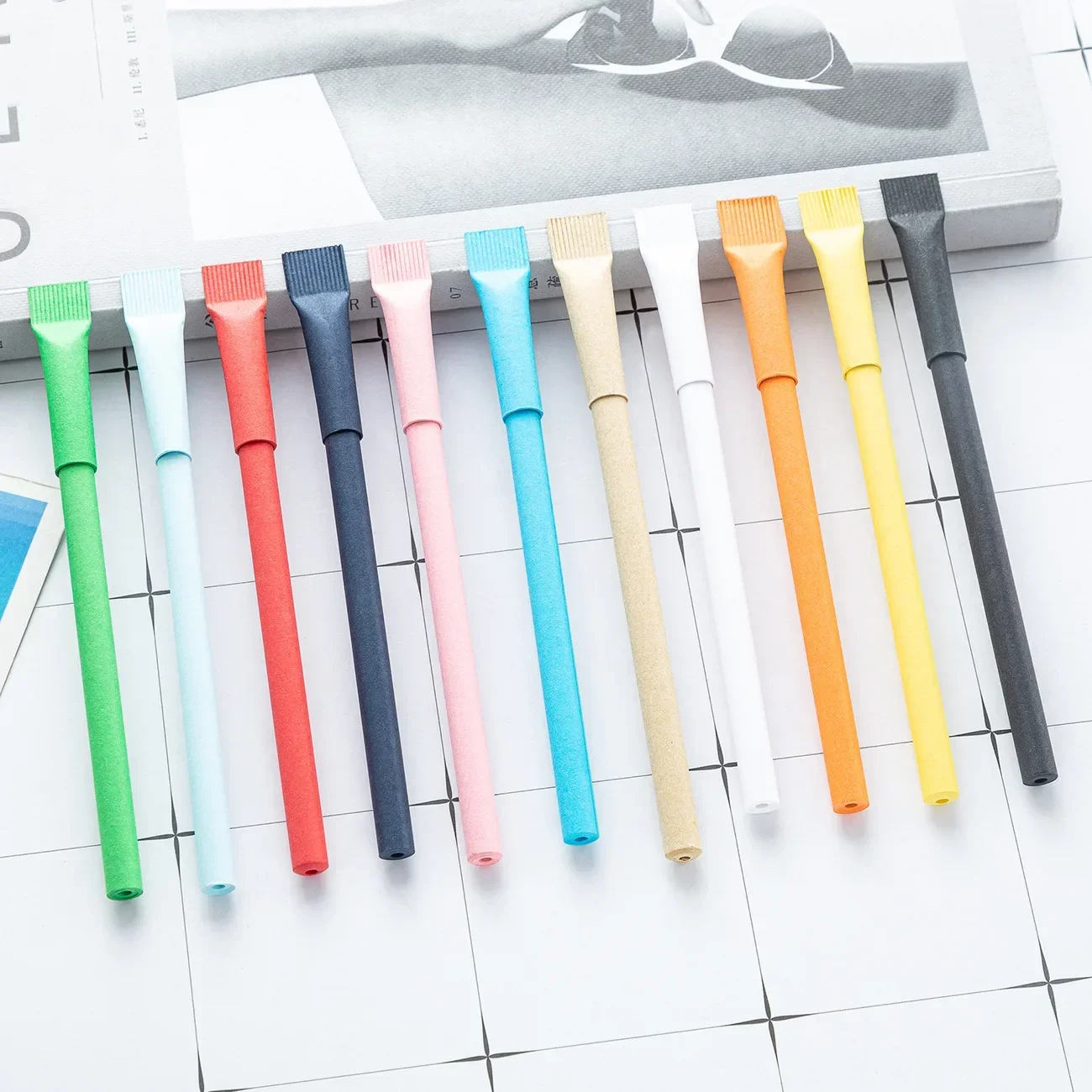 100PCS Custom Logo Eco Paper Ballpoint Pen Environmentally Friendly Kraft Paper Pens Multi Function Pen