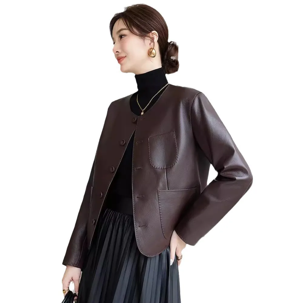 AYUNSUE 탑 레이어 염소 가죽 정품 가죽 자켓 여성 2025 오-넥 여성 자켓 봄 가을 의류 캐주얼 Косуха Женская