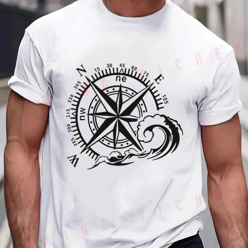 Men T-Shirt Compass Creative Graphic Motorcycle Cotton O-neck Short Sleeve T Shirt Fashion Hip Hop Streetwear Tees