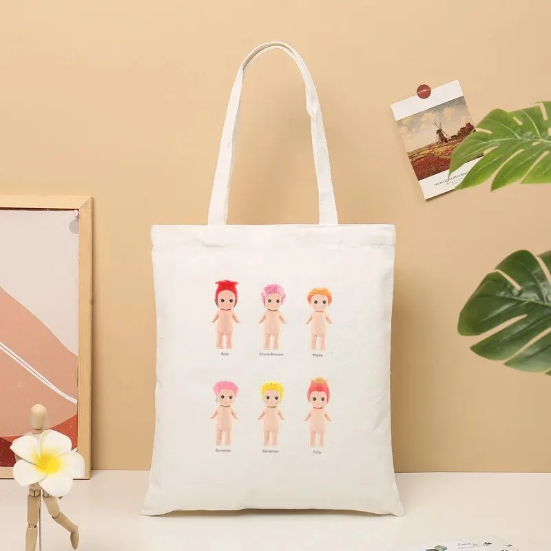 Cute Cartoon Sonny Angel Women Shoulder Tote Bags Large Capacity Women Shopping Bag Canvas Lady Purse Eco Girl Foldable Handbag