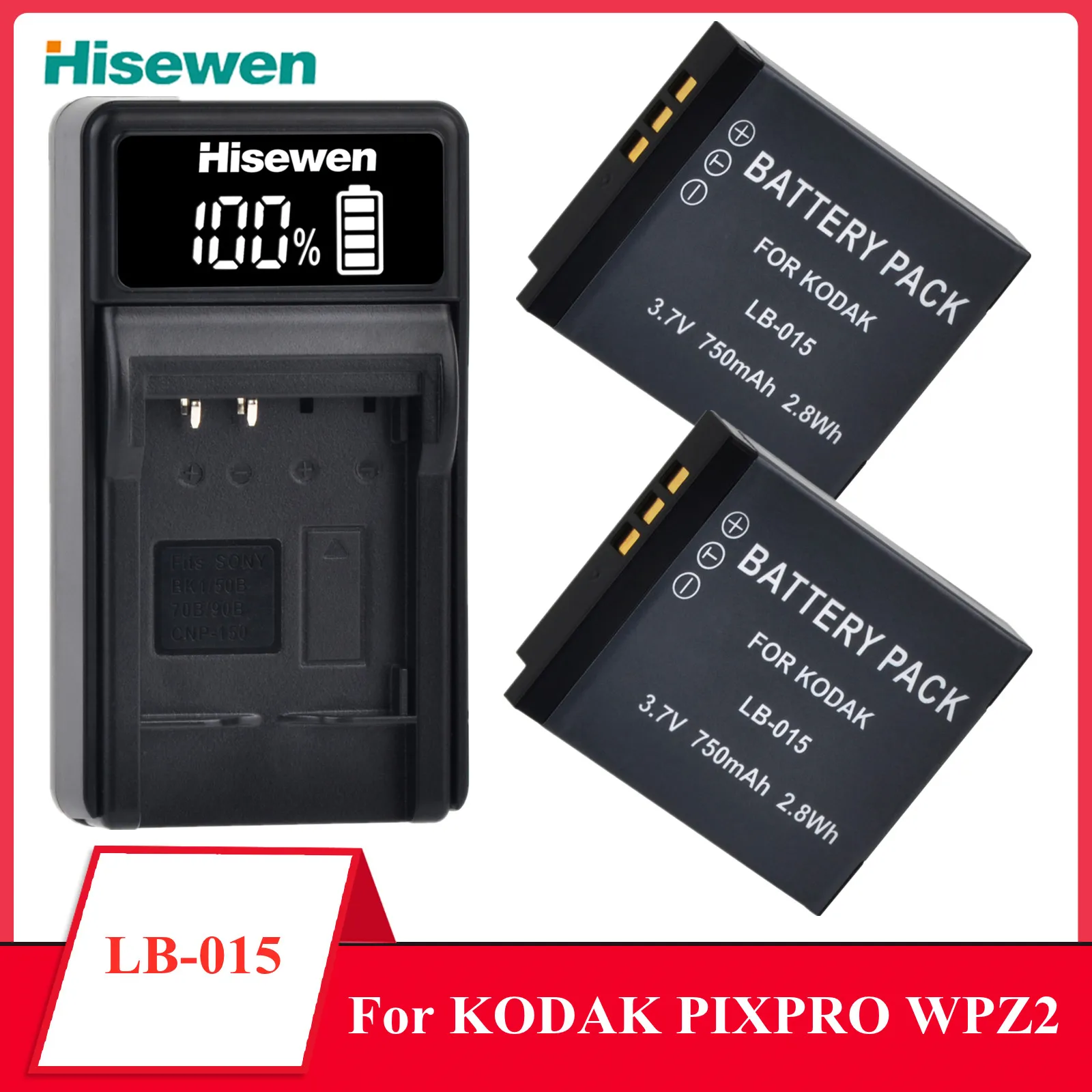 LB-015 LB015 LB 015 Battery+LED USB Charger with Type C Port For KODAK PIXPRO WPZ2 Digital Camera Accessory
