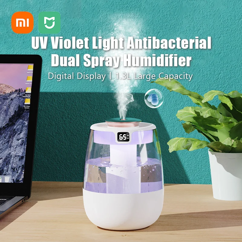 Xiaomi Dual Spray Humidifier UV Antibacteria Mute Humidity Digital Display Night Light Desktop Humidifying Machine USB Interface