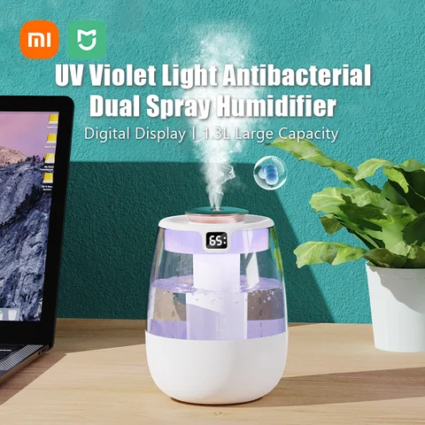 Xiaomi 듀얼 스프레이 가습기 UV 항균 음소거 습도 디지털 디스플레이 야간 조명 데스크탑 가습기 USB 인터페이스