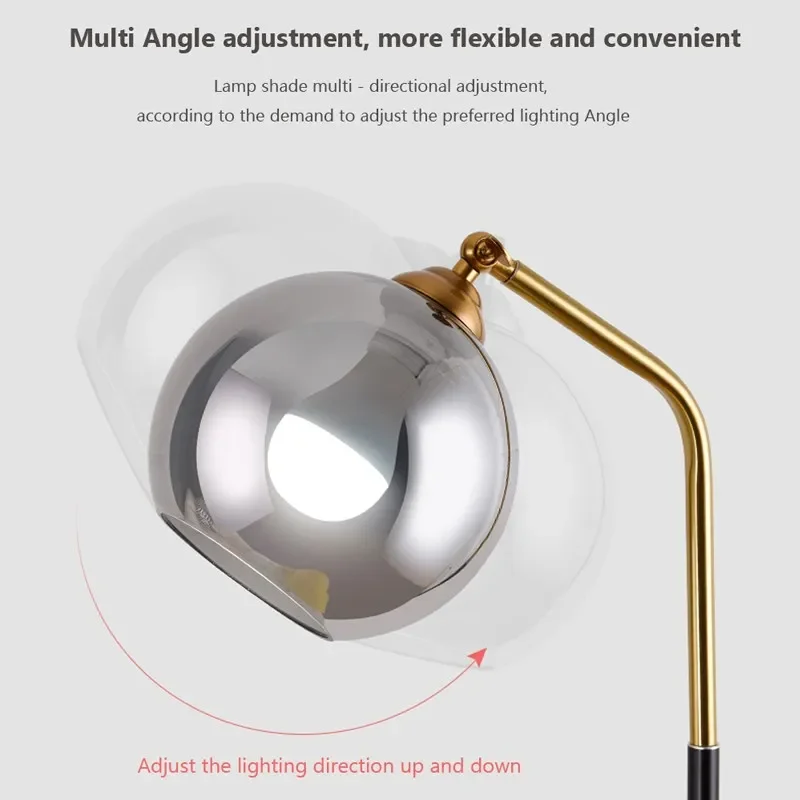 Imagem -06 - Nordic Led Glass Floor Lamp Round Ball Standing Luzes Lâmpadas de Leitura Luminárias Modernas Salas Quarto Estudo Preto Ouro Branco