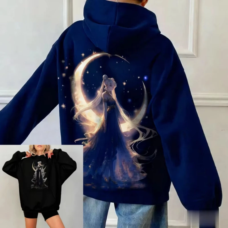 MINISO Sailor Moon Anime Women Men Hoodie Oversized Casual Streetwear Kawaii Print Pullover Sweatshirt Spring Autumn Trendy Tops
