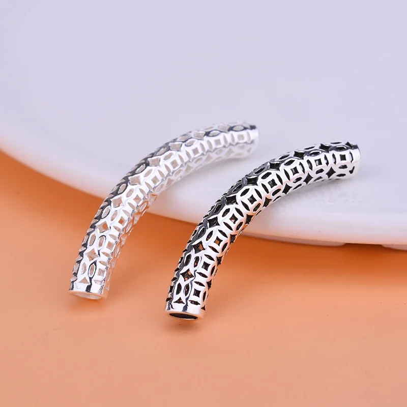 S925 sterling silver retro elbow Thai silver hollow copper pipe handmade DIY beaded material braided accessories