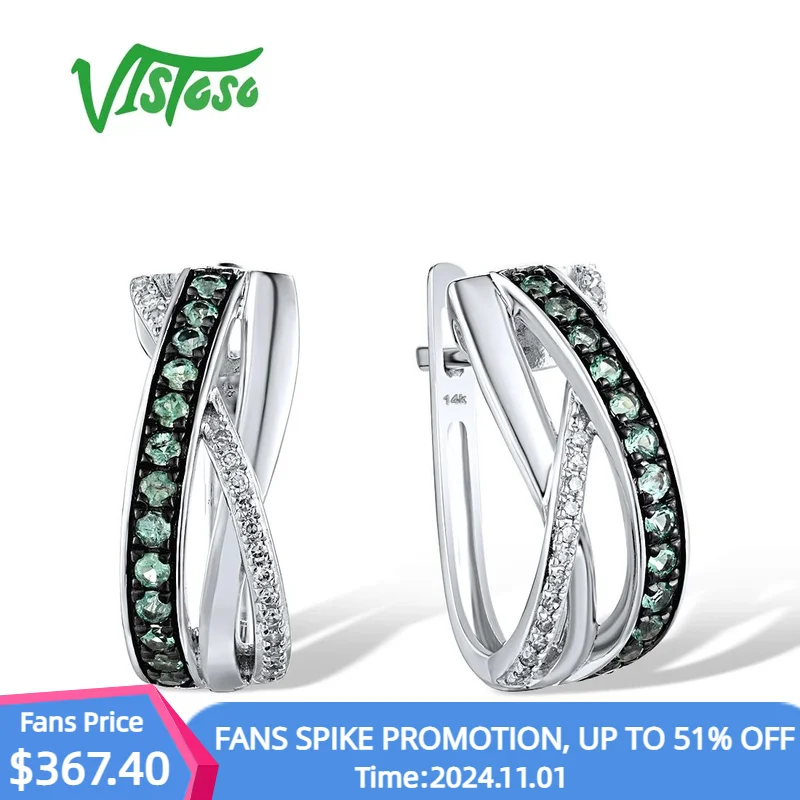 

VISTOSO Real 14K 585 White Gold Earrings For Women Sparkling Emerald Diamond Delicated Wedding Anniversary Gift Fine Jewelry