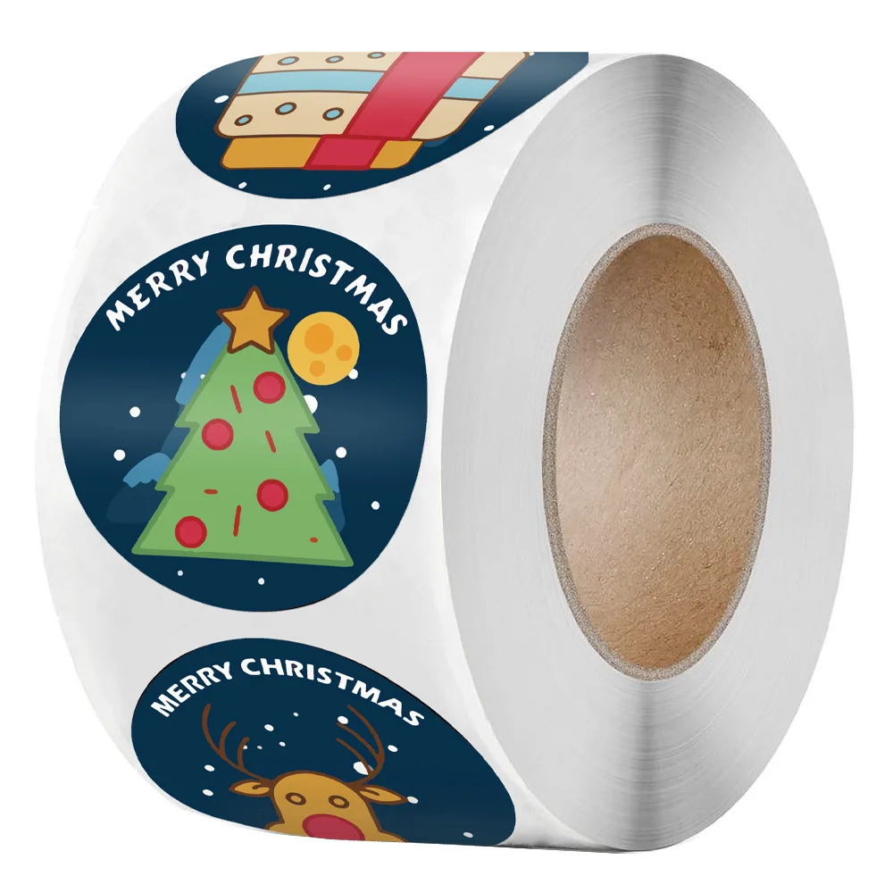 100-500Pcs Christmas Gift Box Round Labels Christmas Sticker Candy Bag Flower Gift Box Cake Boxes Packaging New Year Stickers