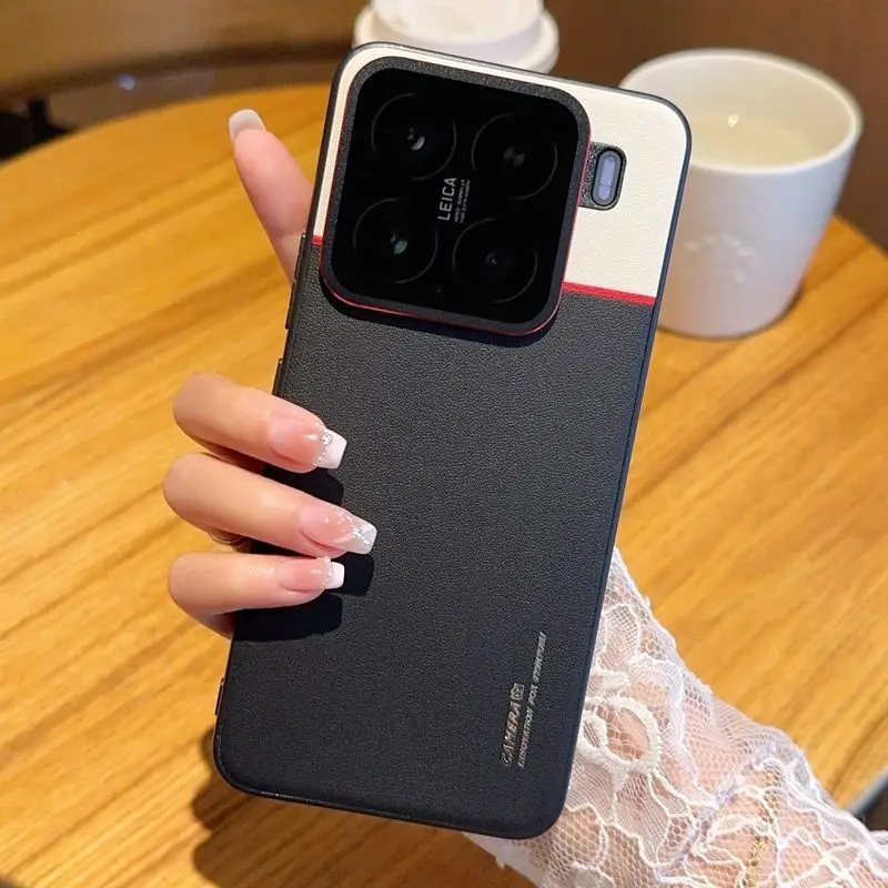 Etui na Xiaomi 17T Pro 17T, luksusowe, czerwone, z blokami kolorów, przyjazne dla skóry, skórzane etui ochronne na MII 17t Pro, ultracienkie, odporne na wstrząsy. — zdjęcie produktu 2