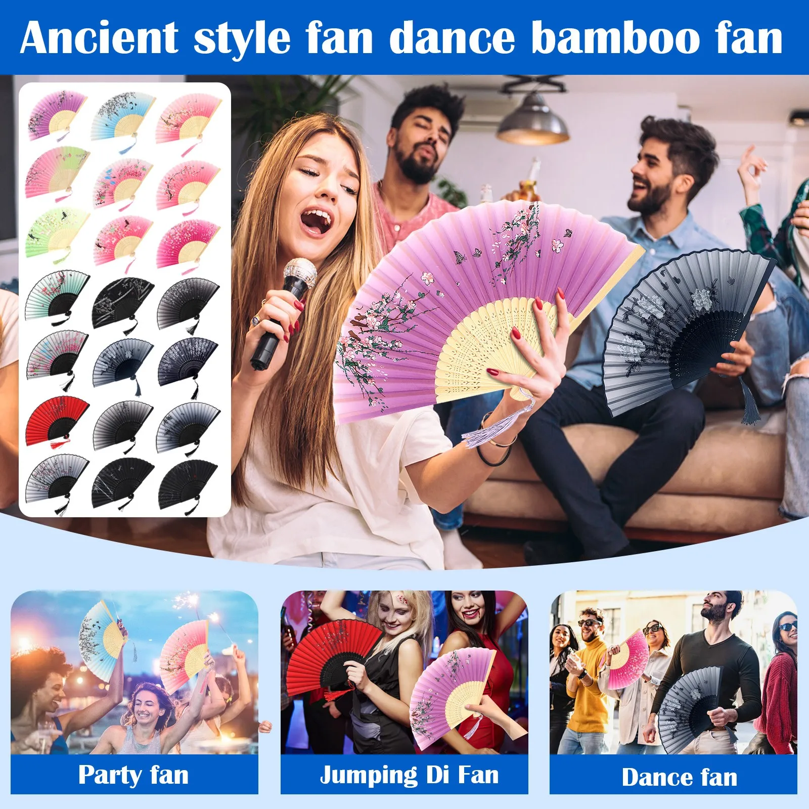 

Vintage Chinese Style Hand Fan Floral Printed Folding Fan Dance or Performance Accessories Portable keeping cool Outdoor Tools