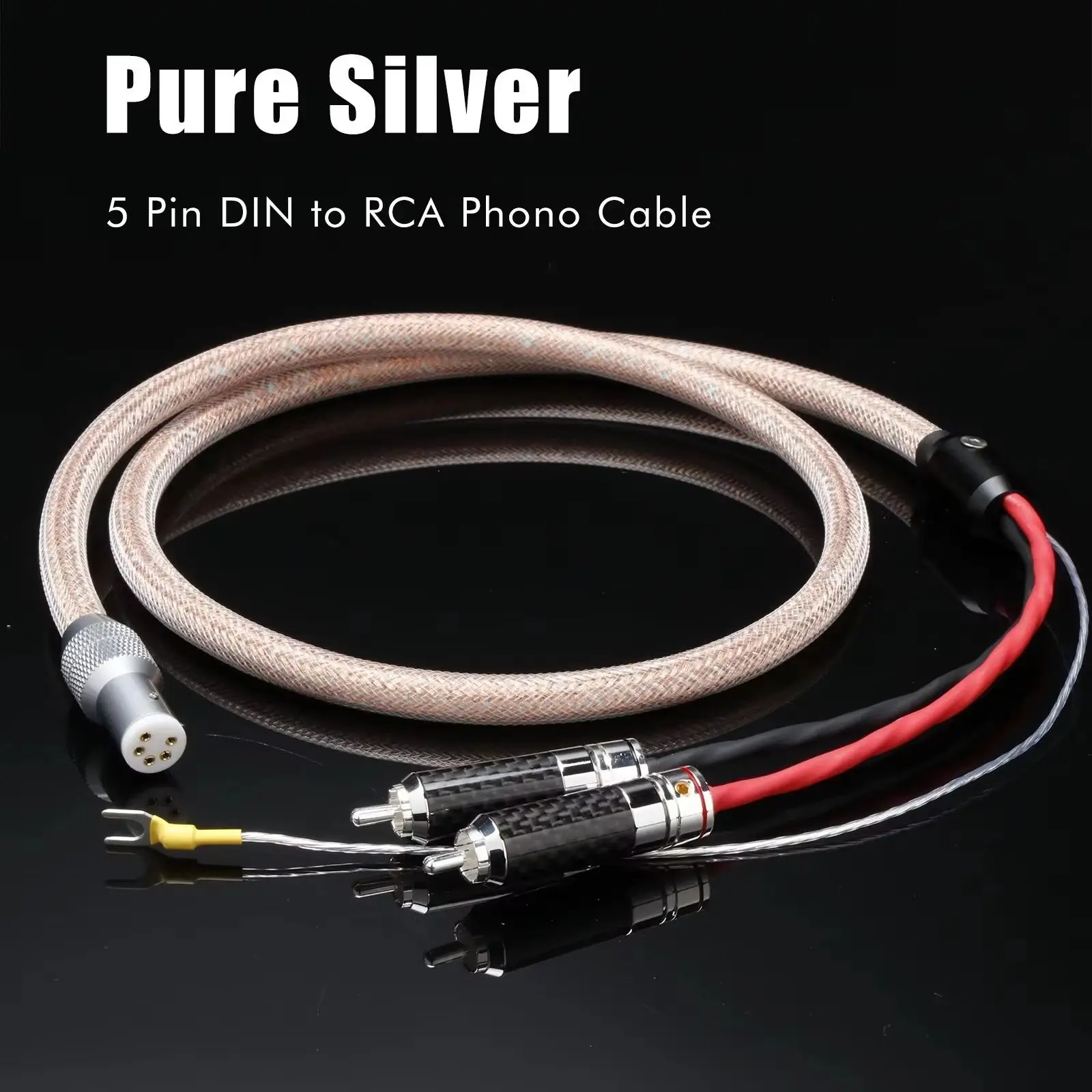 Cable de Plata Pura de 5 Pines DIN XLR a 2 RCA para Tocadiscos de Vinilo LP, Cable de Tono para Tocadiscos con Conector de 5 Pines DIN XLR U/Y