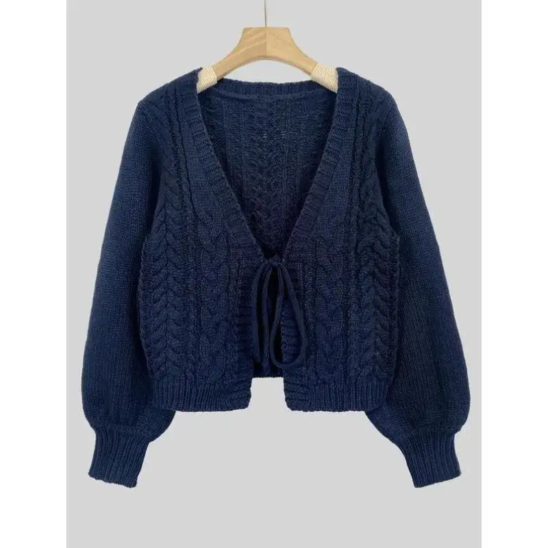 

Women's Pure Color Long Sve Cardigan Sweater with Belt Front Opening Knitted Knitwear Ciwalk Inner Wear Collar