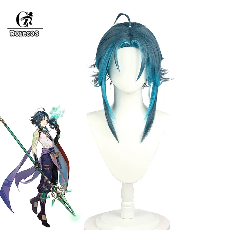 

FC6ROLECOS Xiao Cosplay Wig Genshin Impact Xiao Cosplay Wig 40cm Mixed Blue Headwear Short Wigs Heat Resistant Synthetic Ha@FC8！