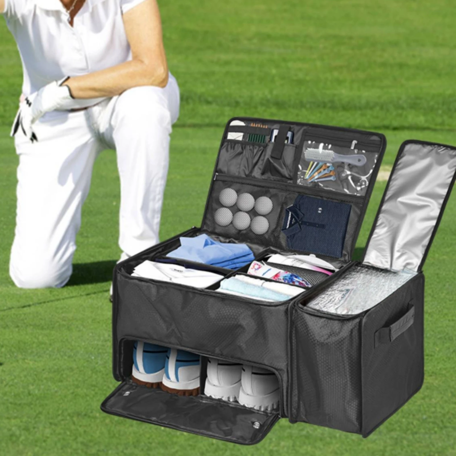 Golf Trunk Organizer Ventilated Golf Storage Bag Portable Reinforced for Golfers, Travel