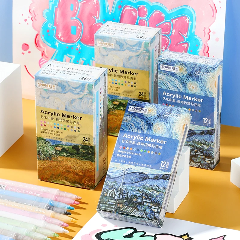 

12/24PCS ,Acrylic Marker Art Impression Set, Ideal for DIY Graffiti & Painting Waterproof Art Pen, Assorted Color Markers.
