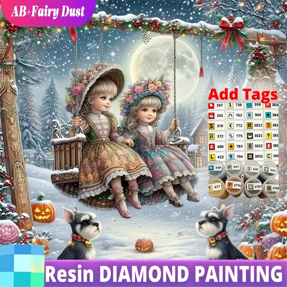 

Resin AB Fairy Dust 5D DIY Diamond Embroidery Girl Portrait Acrylic Craft Supplies Painting Swing Winter Mosaic Moon Unique Gift