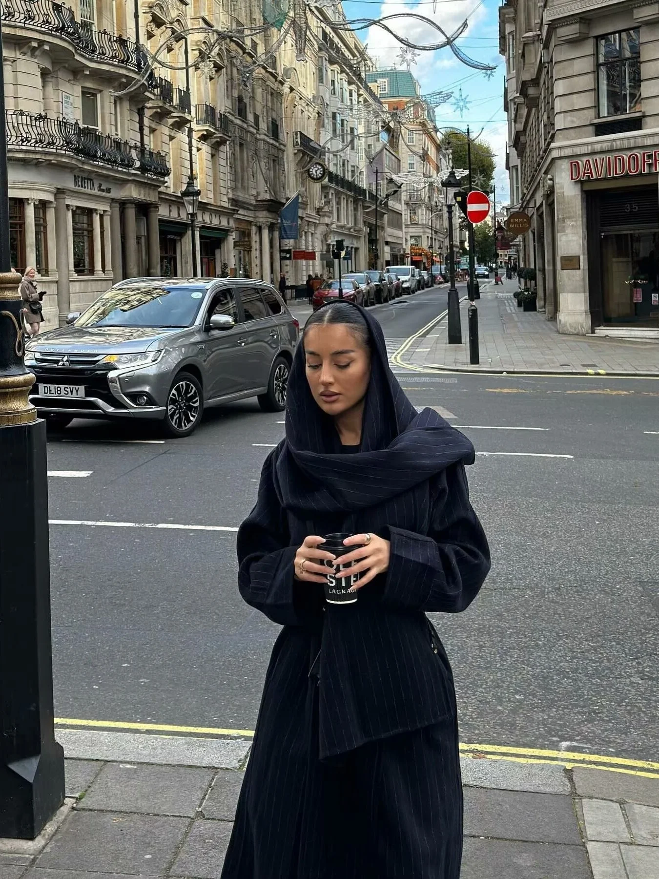 ele-faion-commute-scarf-waist-belted-waist-slimming-stripe-coat-jaet-french-sle-stand-fit-mid-length-belted