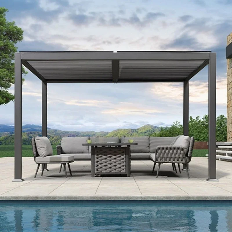OEM Aluminum Bioclimatic Outdoor Pergola Motorized Louver Roof IP65 Waterproof Windproof Eco-Friendly Shade Structure