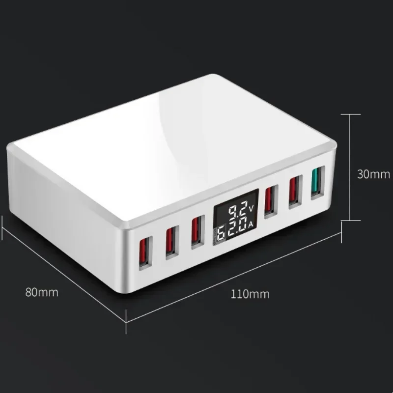 Cargador USB de 6 puertos QC 3.0 de carga rápida con pantalla digital LCD Estación de carga de pared de viaje multipuerto