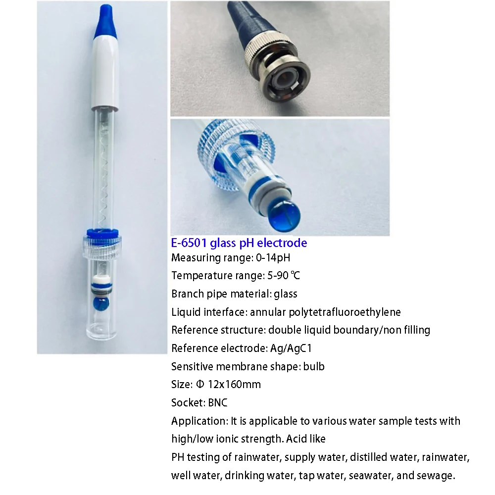 E-6501 PH Electrode Sensor Probe BNC Connector Factory Industry Experiment Laboratory Pool Rain Water Analyzer PH Meter Tester