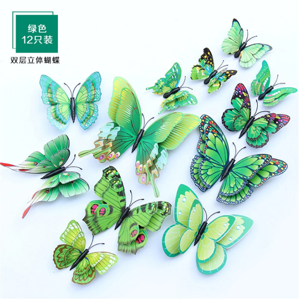 12pc 3D Double Layer Butterflies Wall Stickers DIY Simulation Butterfly Wall Art Magnet Stickers Kids Living Room Wedding  Decor