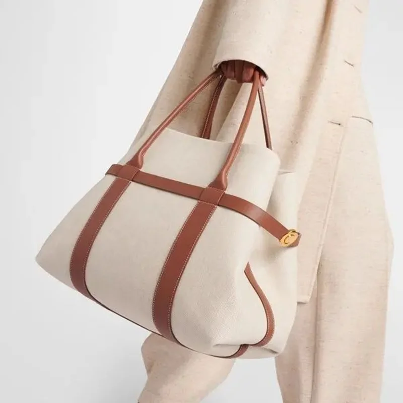 New Luxury Brand Genuine Leather Women Tote Bags Casual Canvas Women Handbags OId Money Style Cowhide Women Bags With Wallets