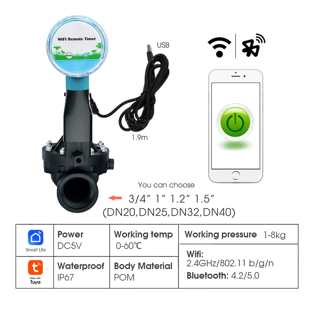WIfi/Bluetooth Compatible Solenoid Valve Water Timer for Garden Automatic Irrigation Sprinkler Smart Life App Remote Controller