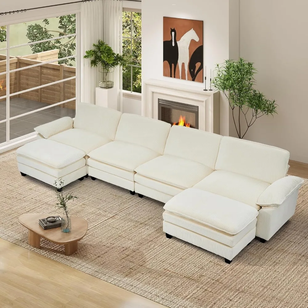 

154" modular sectional sofa,comfy cloud couch sectional sofa with ottoman,u shaped 6-seat corduroy sleeper deep seat sofas for l