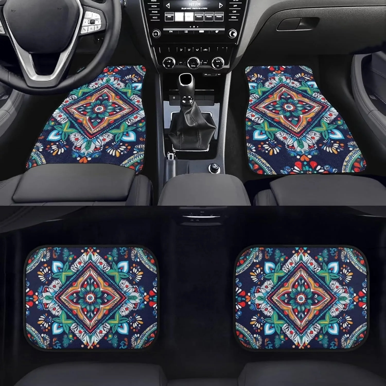 4pcs Tribal Floor Liners Suitable For Front& Rear Seats- Gently Covering Your Feet, The Road Is Full Of Beautiful Scenery.