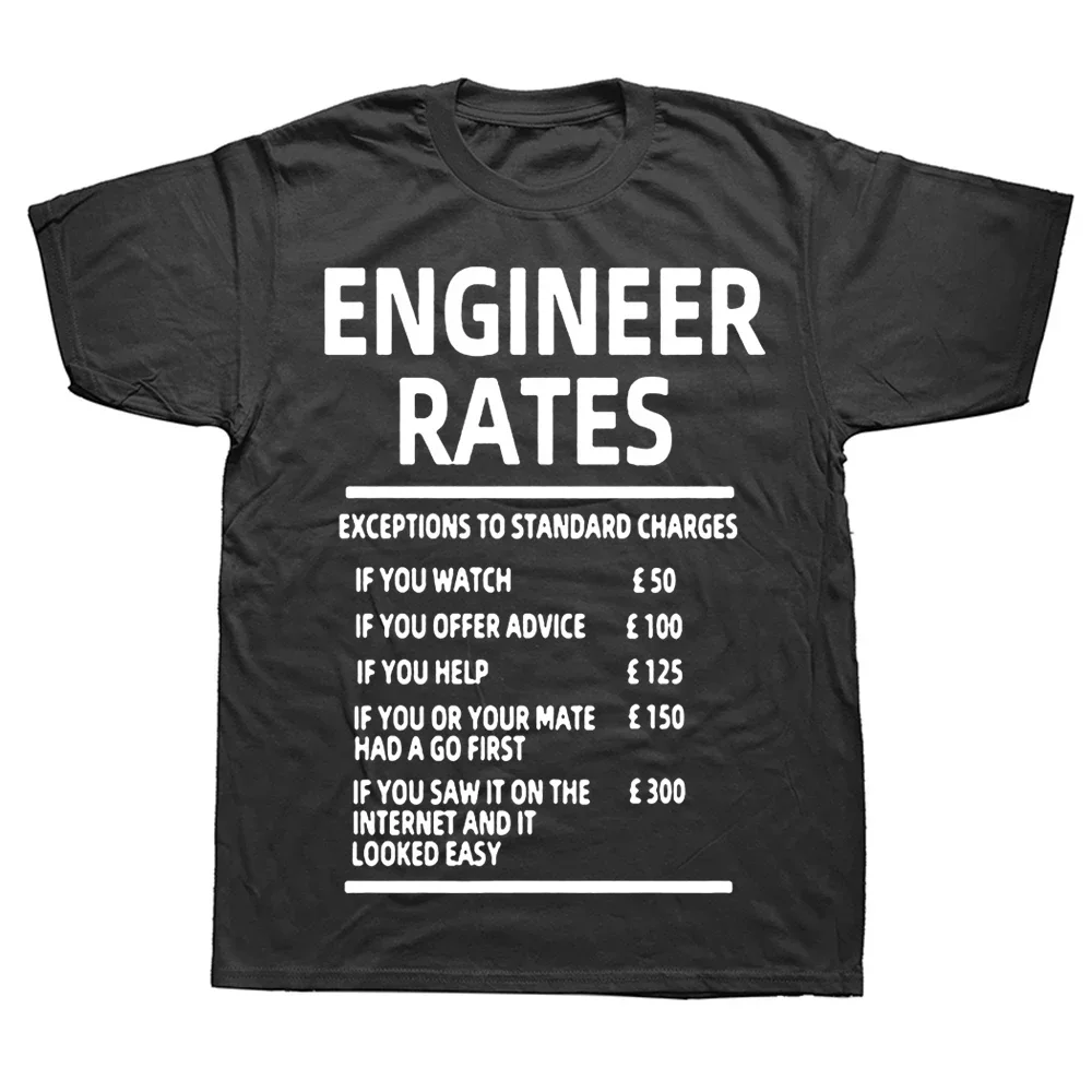 Funny Engineer Labour Rates T-Shirt Mens Short Sleeves Streetwear Cool Daddy Programmer Computer Graphic T Shirts New Arrival