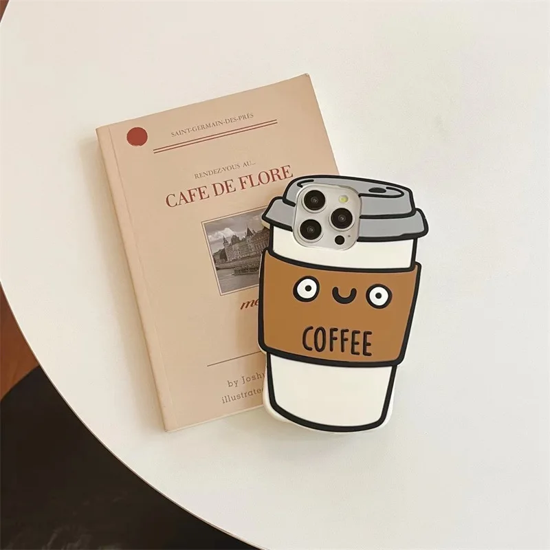 Kreative 3D süße Cartoon lustige Kaffee weiche Silikon Handytasche für iPhone 16 15 14 13 12 Pro Max stoßfeste Schutzhülle